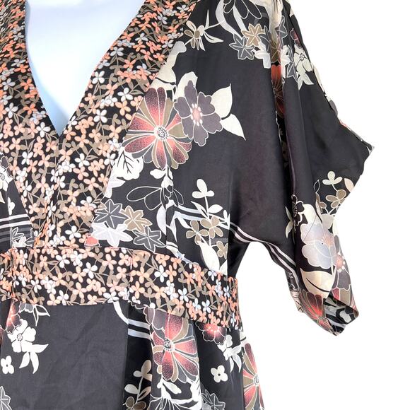H&M Womens Boho Floral Kimono Sleeve Empire Waist Dress Black Size 10 Date Indie - Picture 3 of 9
